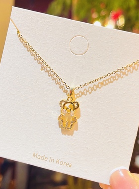 韩版蝴蝶结可爱泰迪熊吊坠项链