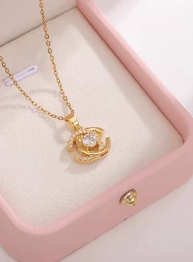 爆款小香精致锆石锁骨链高级感气质百搭双c项链镶钻精致饰品配饰