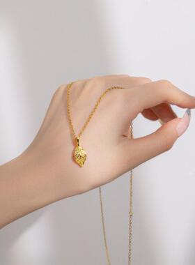 轻奢满钻微镶锆石叶子吊坠项链