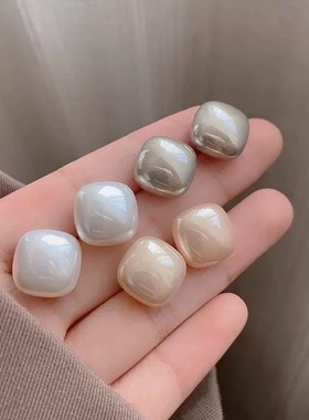 法式复古简约仿珍珠几何耳钉女气质温柔立体小方糖耳环女耳饰百搭