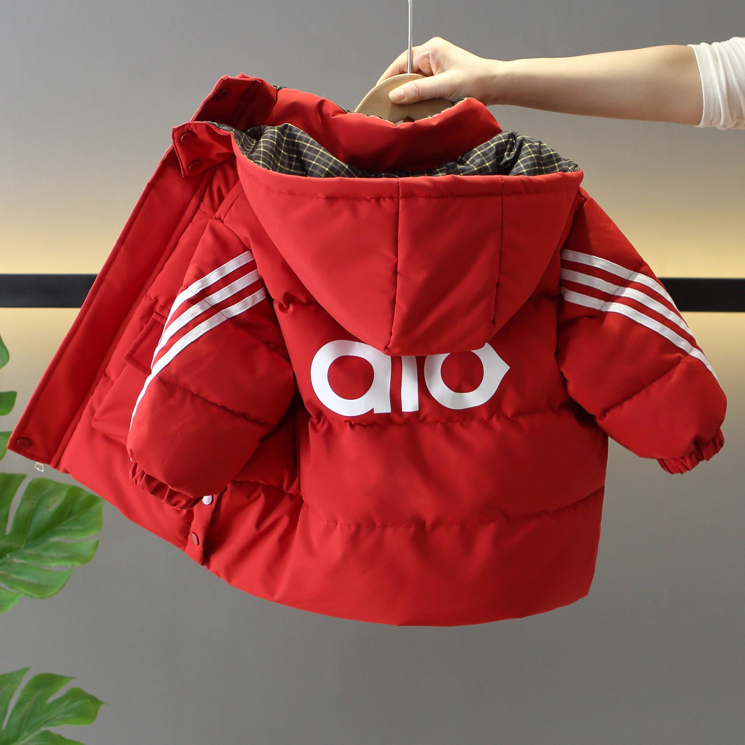 男童冬装加厚棉服2025新款宝宝中长款红色棉衣外套夹棉帅气儿童装