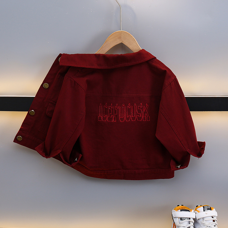 男童外套春秋款红色纯棉薄款儿童秋装牛仔上衣宝宝秋季衣服帅气潮