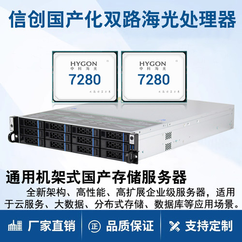 双路2U机架式国产海光Hygon 7280处理器机房动环监控主机麒麟统信