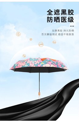 新款三折伞全自动黑胶雨伞折叠晴雨两用遮阳太阳伞防紫外线小清新