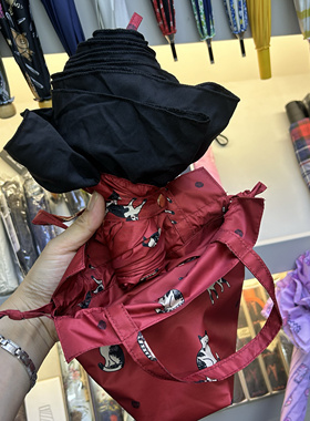 高颜值日系红色猫咪五折伞黑胶花边洋伞遮阳太阳伞小巧便携女防晒