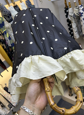 高颜值日系小清新黑色爱心木制长柄伞黑胶晴雨两用防晒遮阳太阳伞