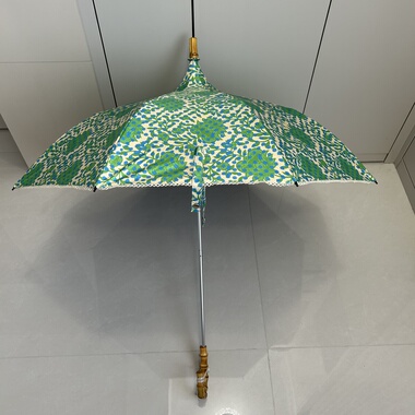 日系小清新绿色花卉宝塔伞黑胶ins手动二折伞晴两用女伸缩竹节伞