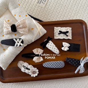 新款韩版发夹儿童发夹韩系bb夹黑白格百搭蝴蝶结布艺发饰可爱女童