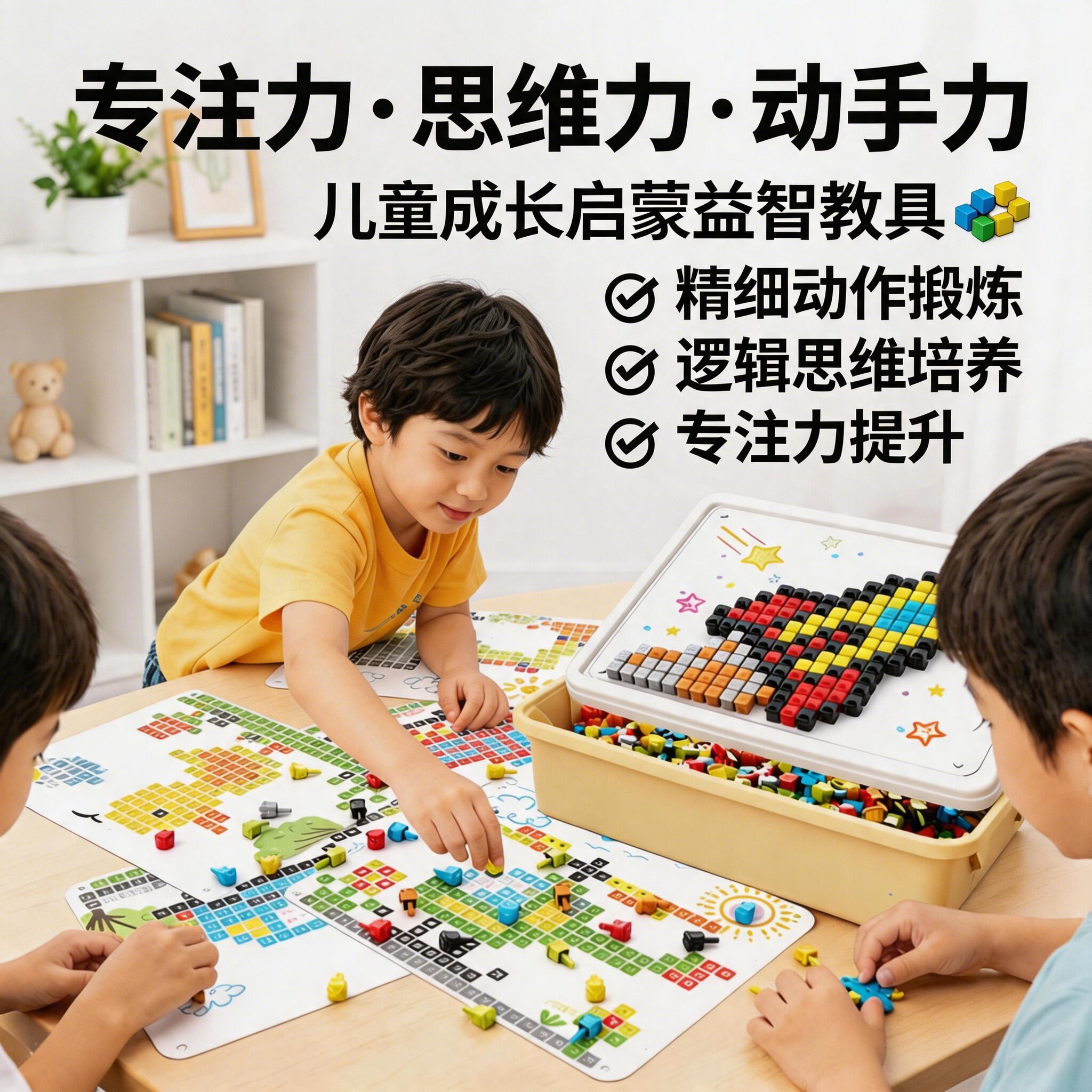 立体拼豆蘑菇钉益智玩具儿童专注拼图/拼板
