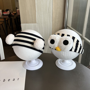 婴儿护头囟门帽子夏季韩系条纹纯棉发带可爱新生男女宝宝遮脑门帽