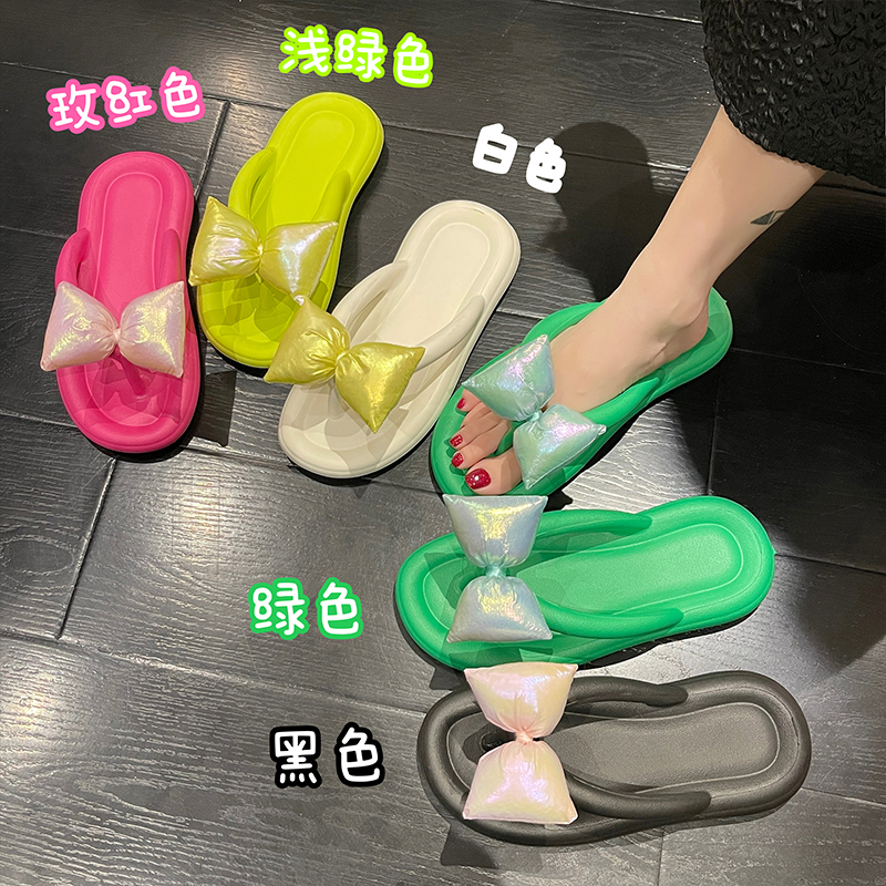 蝴蝶结人字拖鞋女夏天外穿2025年春季新款女鞋平底沙滩防滑凉鞋拖