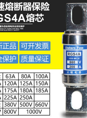 保险RGS4A 100A 125A 150A 160A 200A 660V 690V 1000V快速熔断器