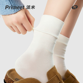 派米纯棉袜子女款 miu系堆堆袜月子袜秋冬黑色白色中筒袜无骨长袜