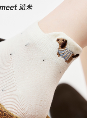 白色后跟可爱袜子女春秋短袜点子纱中短筒袜提耳波点纯色棉袜女袜