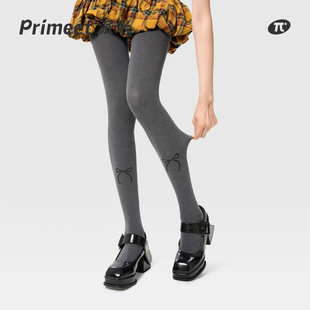PRIMEET/派米灰色连裤袜女春夏打底袜蝴蝶结打底丝袜冬季波点袜子