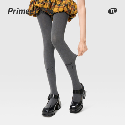 PRIMEET/派米灰色连裤袜女春夏打底袜蝴蝶结打底丝袜冬季波点袜子