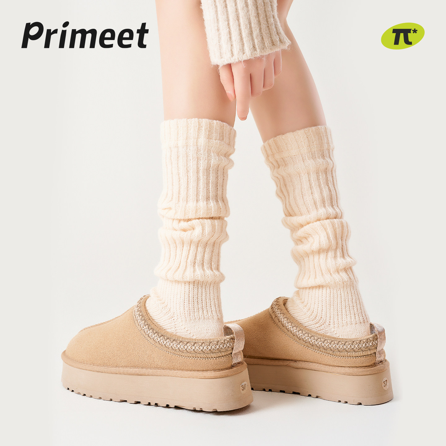 派米白色袜套女秋冬保暖堆堆长袜