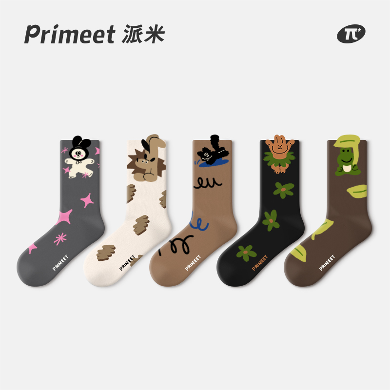 PRIMEET/派米女棉卡通搞怪中筒袜