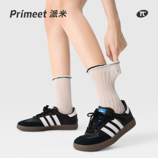 中筒袜日系甜美堆堆袜网眼袜棉袜 薄款 PRIMEET 派米白色袜子女夏季