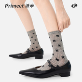 派米芭蕾风蝴蝶结袜子女秋季 miu系灰色中筒袜配玛丽珍堆堆袜长袜