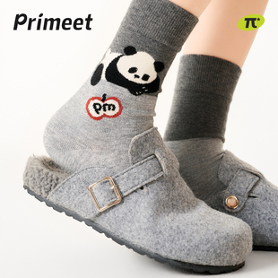 派米20%羊毛袜子女秋冬加厚保暖中筒袜可爱灰色熊猫发热冬季 长袜