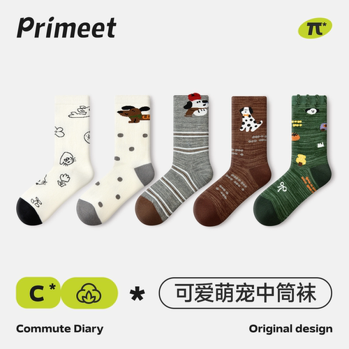 派米卡通可爱中筒袜复古堆堆袜秋