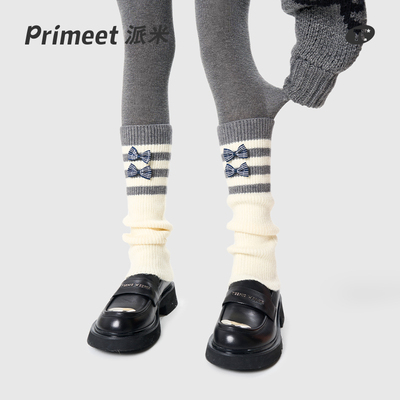 灰色蝴蝶结袜套女春季保暖中筒袜日系甜美堆堆袜冬天配雪地靴长袜