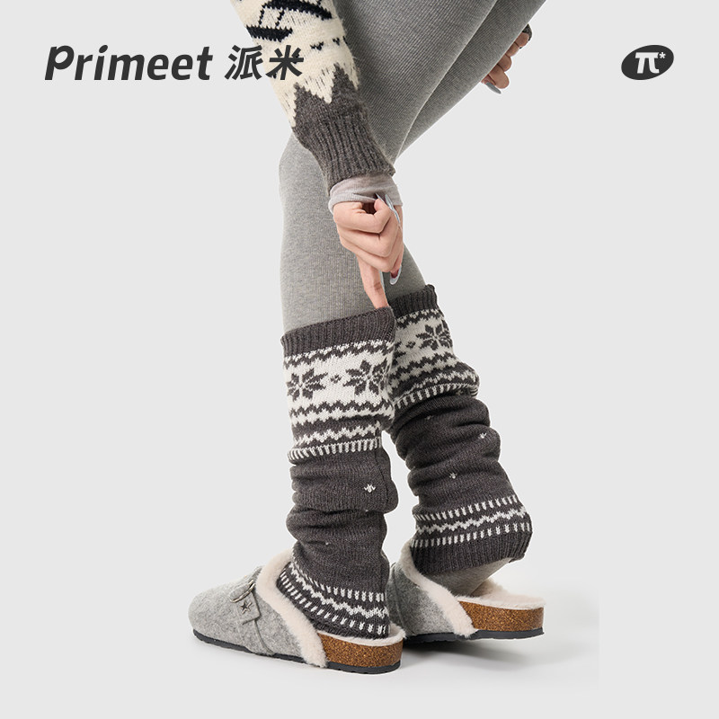 费尔岛灰色袜套女秋冬堆堆袜日系保暖腿套配雪地靴冬季中筒长袜