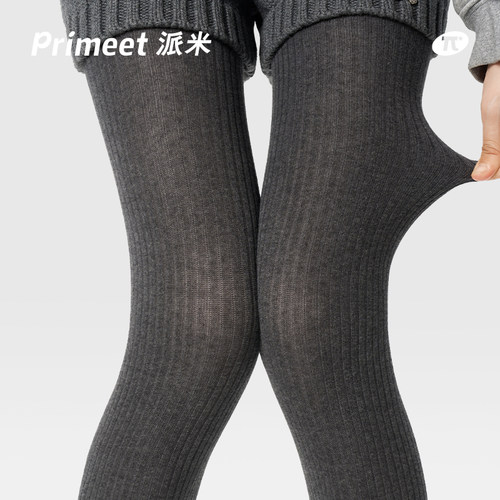 PRIMEET/派米竖条纹灰色连裤袜女春夏保暖加厚打底袜外穿时髦裤袜