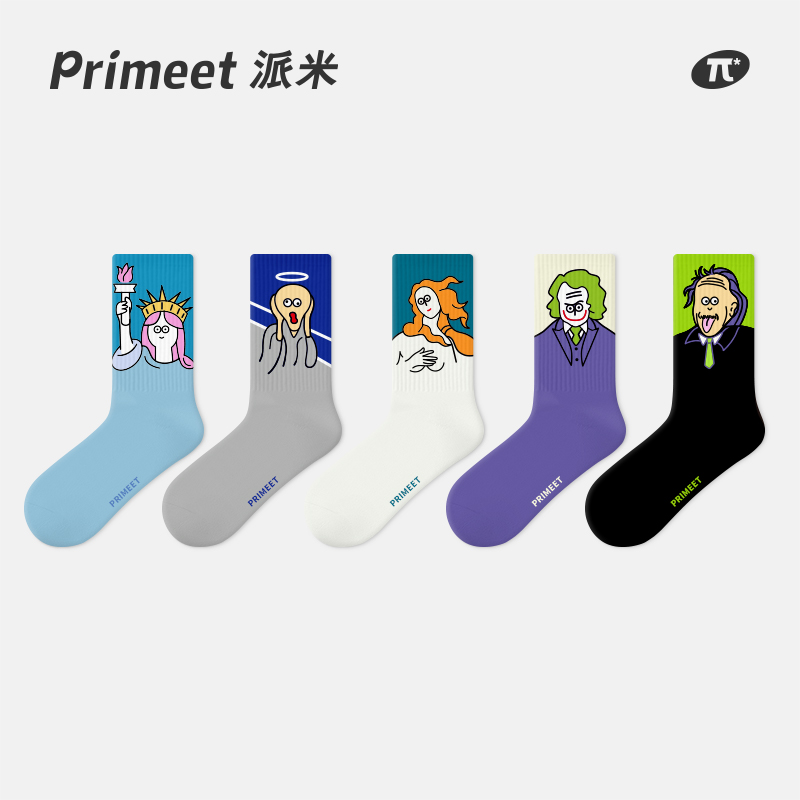 PRIMEET/派米袜子女2025新款爆款夏季中筒袜男士卡通复古运动棉袜