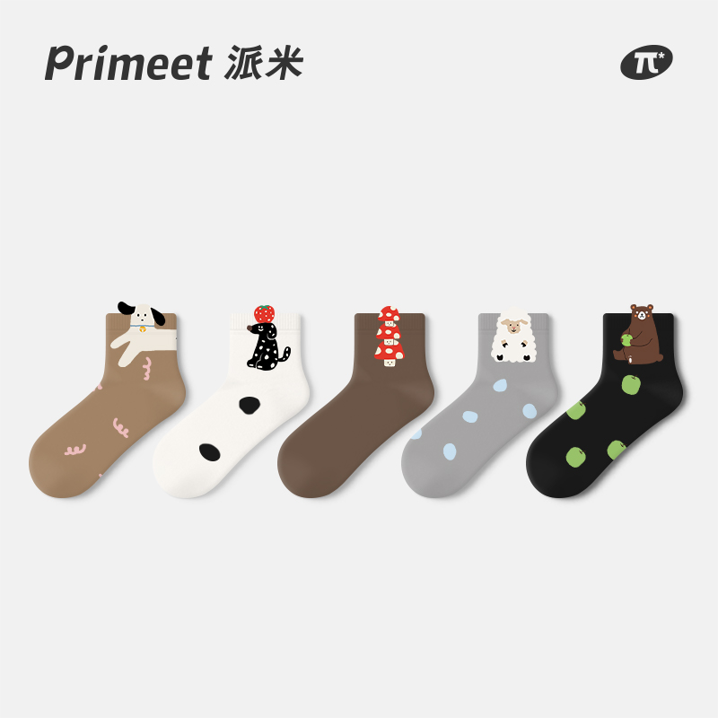 PRIMEET/派米凸凸袜子女夏季卡通短筒袜日系可爱外穿女生运动棉袜-封面