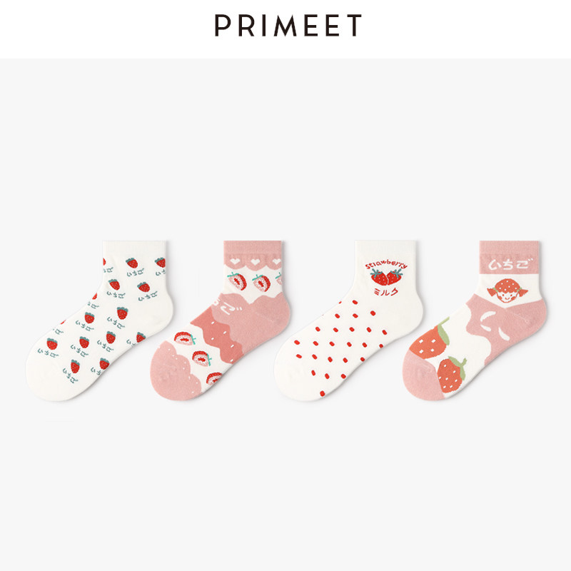 primeet粉色袜子女ins潮中短筒夏季中筒袜夏天日系可爱学院风棉袜怎么看?