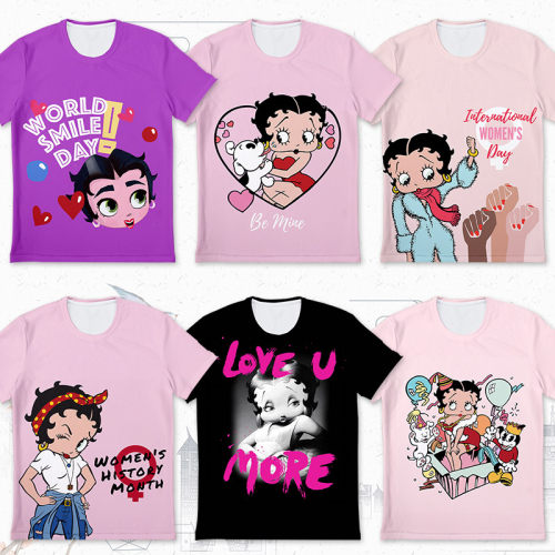 Betty Boop 贝蒂娃娃 大眼妹 短袖衬衫圆领衣服T恤夏秋上衣亲子服