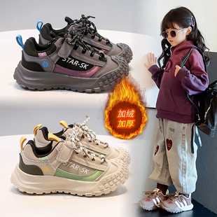 防滑男童老爹鞋 女童鞋 软底儿童轻便跑步加绒运动鞋 新款 子2025冬季