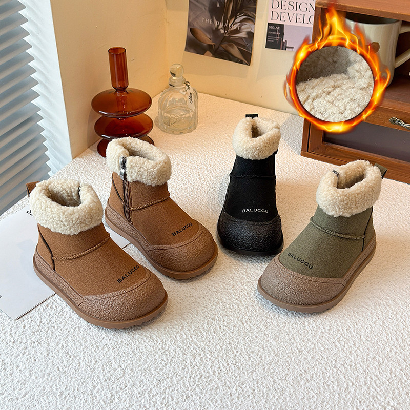 女童韩版时尚羊羔毛短靴男童棉靴