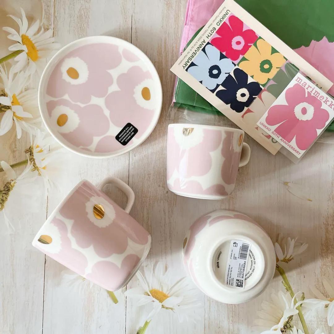 Marimekko Unikko日本限定 粉金马克杯碗
