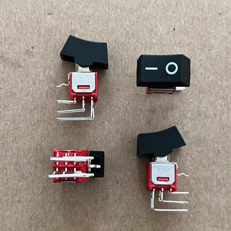 台湾MHAO船形钮子开关6脚2档 1.5A250V 侧插船型弯脚翘板电源开关