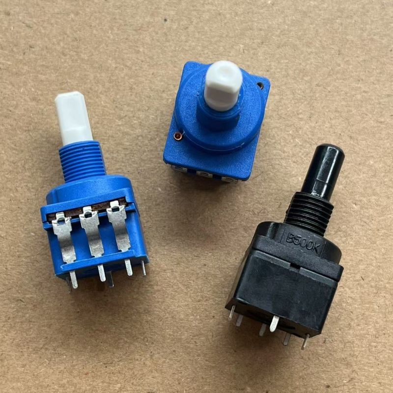 R16型单联电位器B500K B504 直插6脚 带按动开关 旋转调节电位器