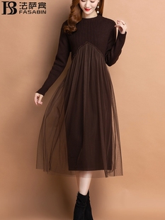 秋冬女中长款网纱裙羊毛连衣裙打底衫修身显瘦配羊毛大衣毛衣裙子