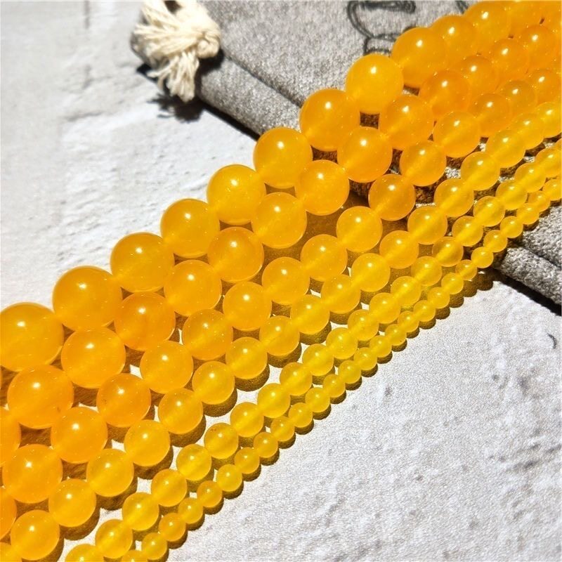 纯天然老黄玉黄龙玉圆珠散珠手链手串精选冰透黄串珠配件手工diy