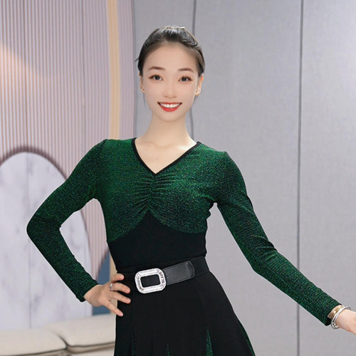 洋气新款长袖银丝拼接上衣女时尚