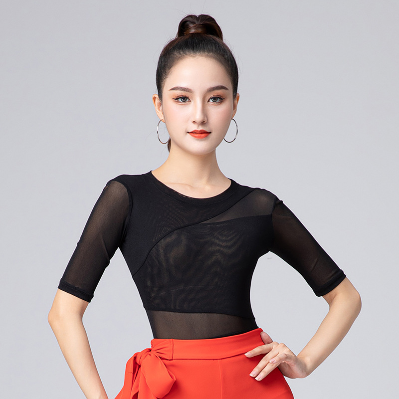 拉丁舞服上衣女成人连裆新款跳舞