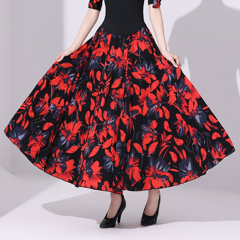 2025夏国标舞裙半身裙交谊舞裙子新长裙女摩登舞华尔兹表演大摆裙