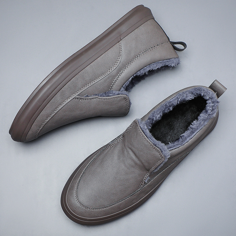 冬季休闲皮鞋男防水保暖加绒棉鞋
