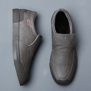 棉鞋男保暖加绒休闲皮鞋男款一脚蹬懒人鞋子软底防滑大码冬季男鞋