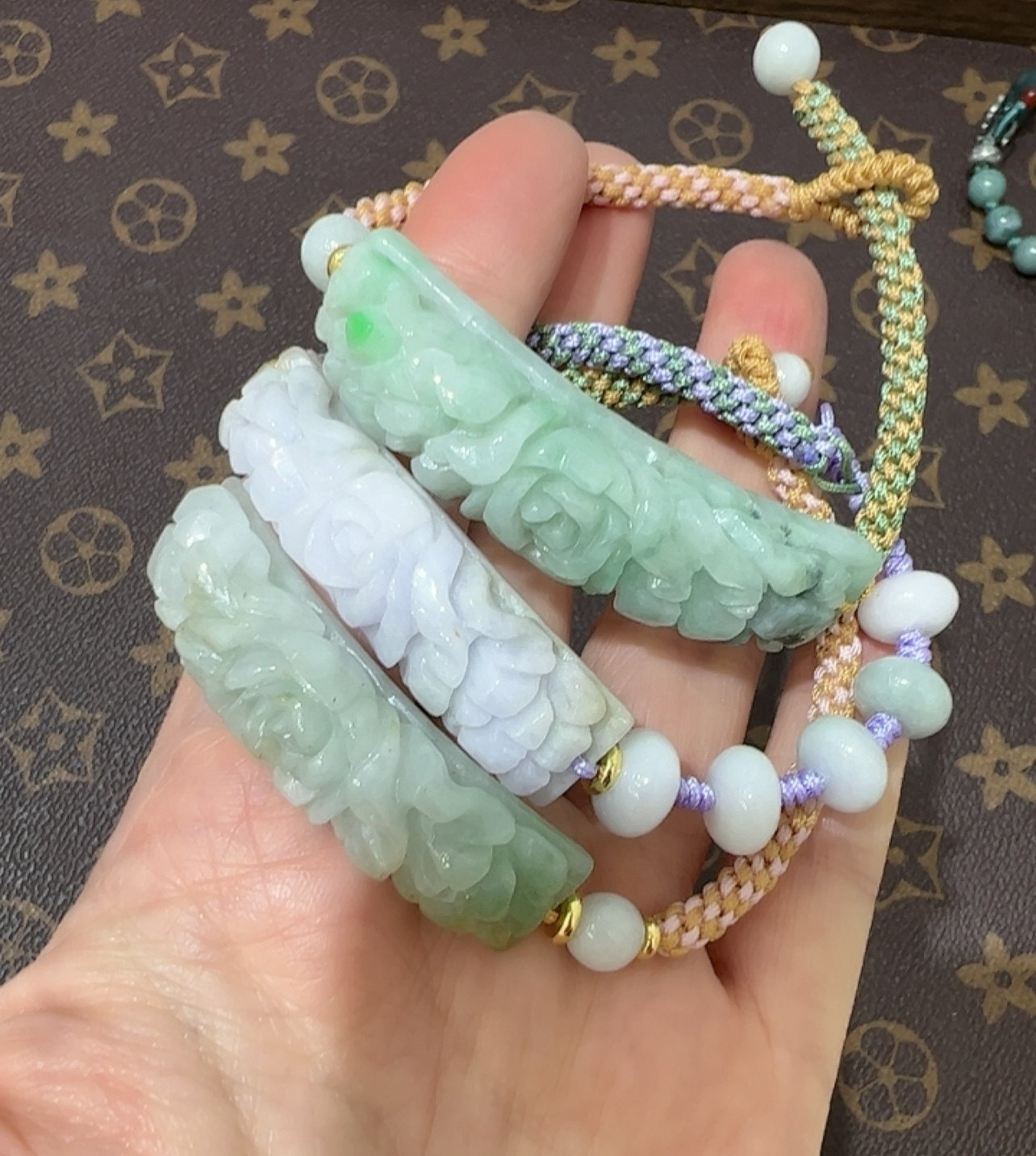 天然翡翠手牌雕花牡丹花手工绳编织飘蓝花,珠宝/钻石/翡翠,手链/手串,淘宝优惠券,粉丝福利购,淘宝优惠卷