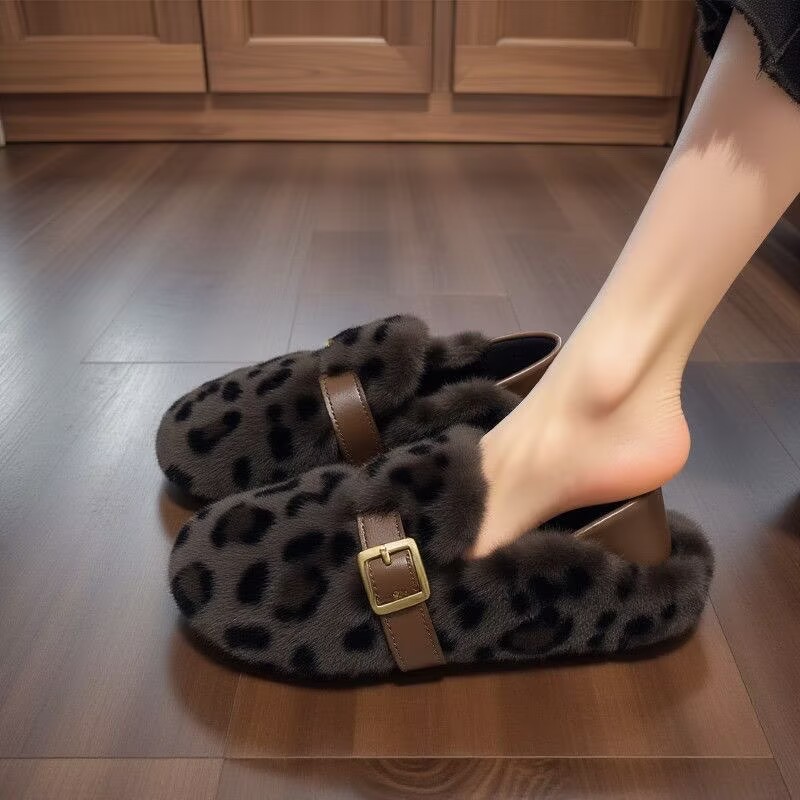 复古圆头毛毡加绒勃肯鞋女加绒秋冬季一脚蹬保暖棉瓢鞋毛呢乐福鞋