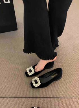 法式仙女风女鞋子气质水钻单鞋一脚蹬配裙子高跟鞋晚晚鞋早春新款