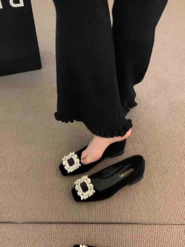法式仙女风女鞋子气质水钻单鞋一脚蹬配裙子高跟鞋晚晚鞋早春新款