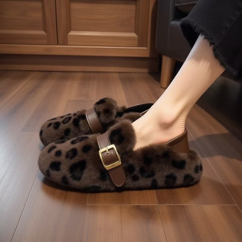 复古圆头毛毡加绒勃肯鞋女加绒秋冬季一脚蹬保暖棉瓢鞋毛呢乐福鞋